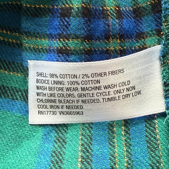 Cat & Jack Girls Plaid Tiered Ruffle Long-Sleeve Dress Green Blue XL (14) - Picture 3 of 5